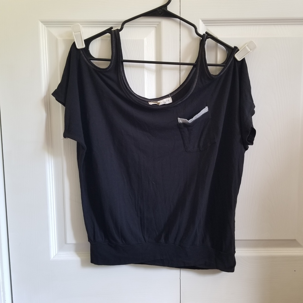 Rewind Women's Top X-Large Black Gray Cold Shoulder Pockets Y2K